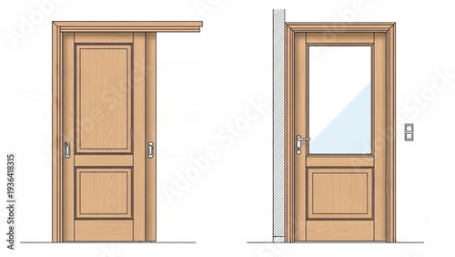 Sliding Door Side Elevation Section Architectural Blueprint Technical Drawing