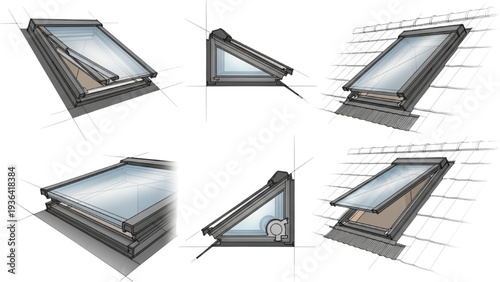 Skylight Roof Windows Multiple Angles Side Elevation Architectural Blueprint Set