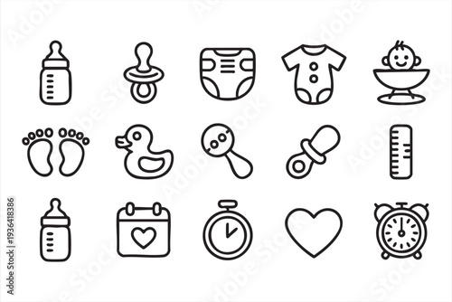 Modern Infant Care And Nursery Equipment Line Icons