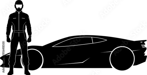 Racing driver standing next to a sleek aerodynamic supercar