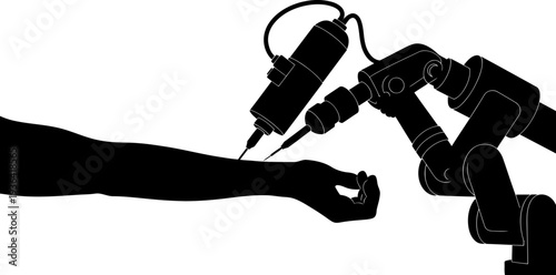Robotic arm performing precise medical injection on human arm silhouette