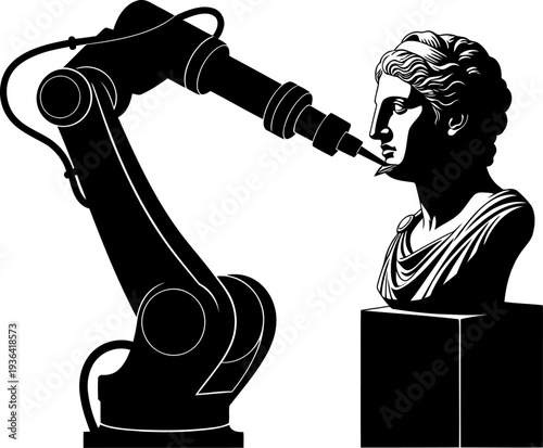 Robotic arm performing precision restoration on classical bust