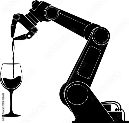 Robotic bartender pouring red wine into a glass with mechanical accuracy