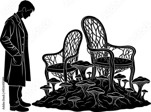 Scientist observing sustainable mycelium furniture growth