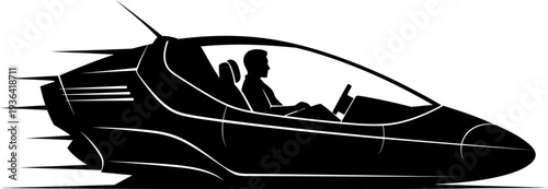 Sleek concept car profile with driver silhouette