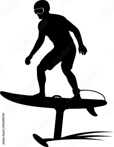 Surfer riding a hydrofoil board across the water surface