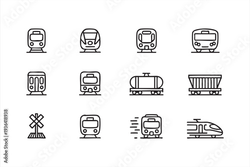 Minimal Train And Railway Transportation Outline Icon Set