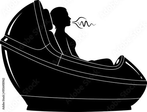 Woman relaxing in a futuristic sensory deprivation pod for wellness