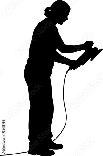 Woman using orbital sander for woodworking project