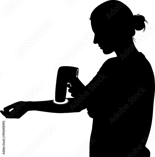 Woman using handheld laser hair removal device on forearm silhouette