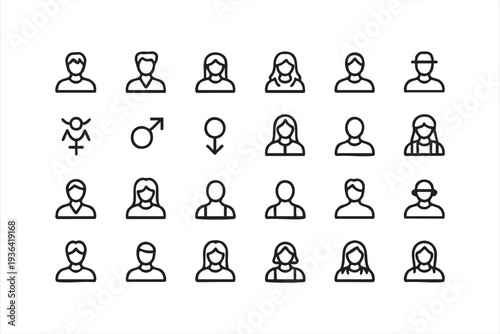 Male Female User Account And Profile Line Icon Collection