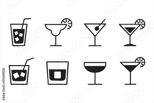 Martini Margarita And Whiskey Drink Line Icon Collection