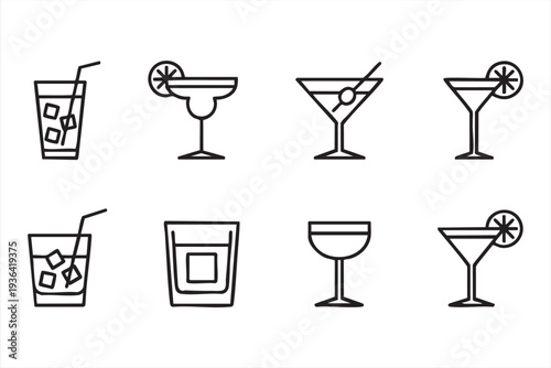 Minimal Cocktail Drinks And Bar Beverage Outline Icon Set