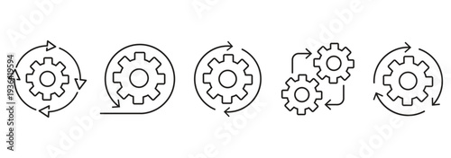 Sync process and workflow icon set. data synchronization symbols, arrows and cycle line art, professional vector illustration. minimalist technology and data flow design elements.