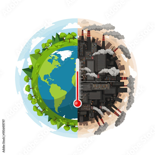 Planet Earth Divided: Nature vs. Industrial Pollution and Global Warming