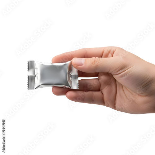 Hand holding modern silver USB flash drive plugging in isolated on transparent background