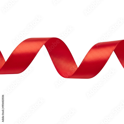 Elegant red satin ribbon wave loop design isolated on transparent background