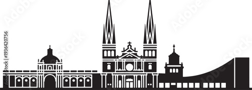 Guadalajara city skyline silhouette with prominent cathedral and modern structures