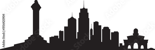 Jakarta city skyline silhouette with national monument and skyscrapers on transparent background
