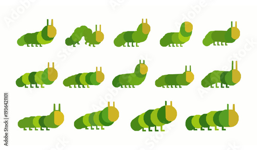 Caterpillar icon collection flat vector illustration for web and app EPS10 isolated on white