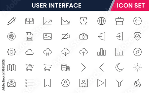 User interface icons depicting menus, buttons, navigation, dashboards, layouts, controls, interaction, usability, screens, wireframes, elements, responsiveness, accessibility, design, and functionalit