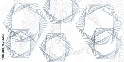 Abstract white background with blue geometric wireframe hexagons, modern minimalist linear tech vector banner design
