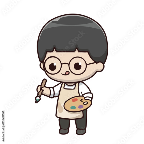 Chibi Artist Holding Brush and Palette