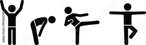 Set of black silhouettes of women walking, celebrating with raised arms, and gesturing isolated on white background for lifestyle and success,