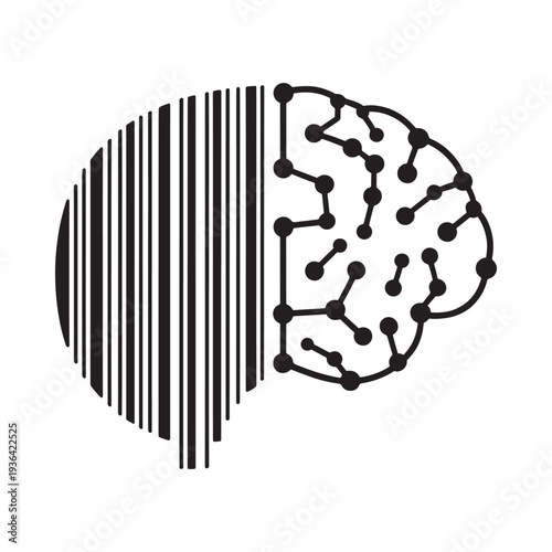 Abstract depiction of the human brain half barcode and half neural network