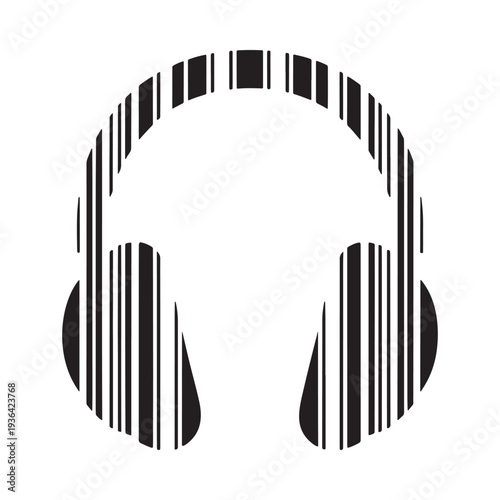 Minimalist graphic of headphones formed by vertical black lines on a white background