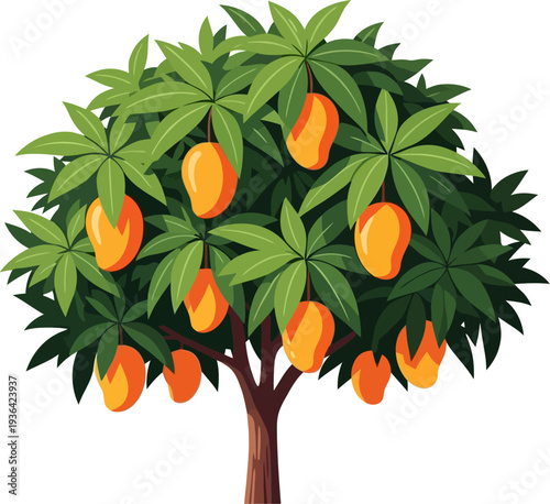 Fruitful mango tree laden with ripe yellow fruit