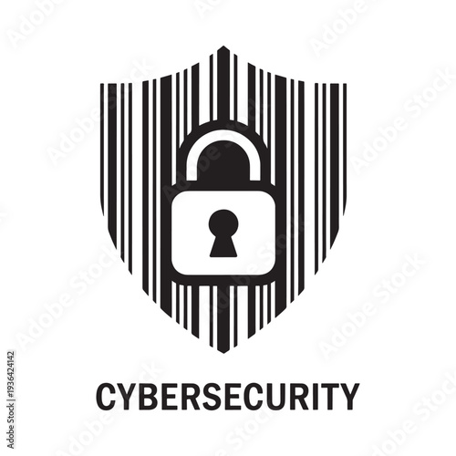 Cybersecurity shield icon with padlock representing data protection and network security