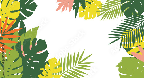 Lush tropical leaf frame with exotic botanical foliage