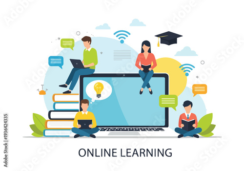 Online Learning Concept with Students and Digital Devices