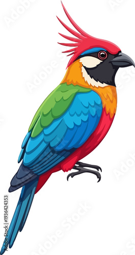 Multi colored exotic bird resting on an invisible branch