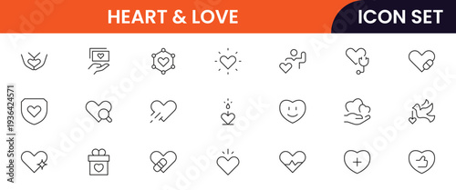 Heart and love icons depicting love, romance, affection, emotions, relationships, care, passion, dating, feelings, kindness, compassion, friendship, support, wellness, and connection.