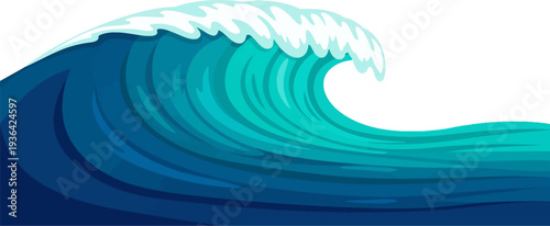 Powerful blue ocean wave curling in a majestic crest