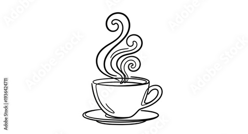 Continuous one-line coffee cup drawing, minimalist cafe vector art.