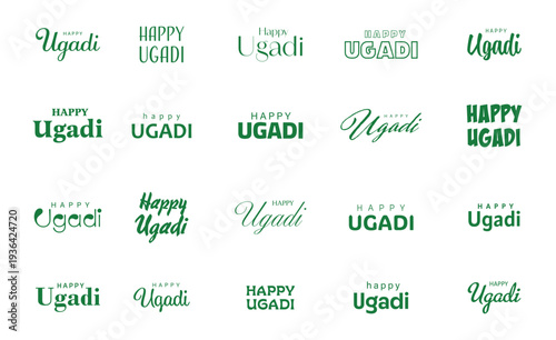 Happy Ugadi creative typography set. vector illustration design in text style.