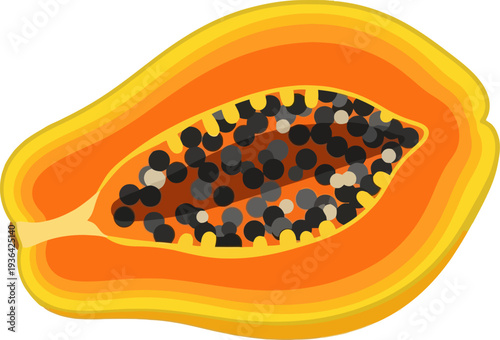 Sliced ripe papaya fruit showing vibrant orange flesh and black seeds