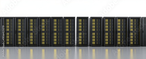 Modern server racks in data center for web hosting and cloud computing infrastructure