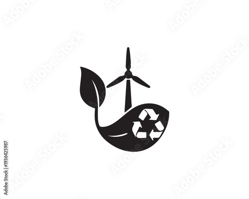 Ecology wind turbine environment icon silhouette vector design art illustration.