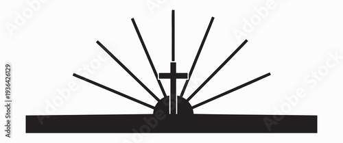 Cross With Sunburst Rays Christian Good Friday Religious Silhouette Isolated Vector
