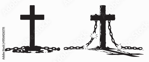 Christian Cross With Broken Chains Symbol Freedom Salvation Good Friday Silhouette Vector