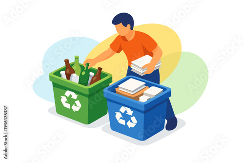 Person sorting recyclables into two bins for waste management.