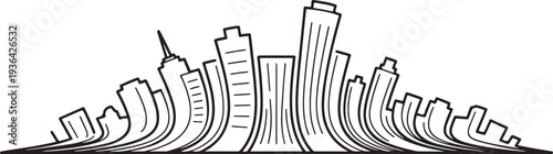 Warped cityscape buildings with flowing lines abstract urban design