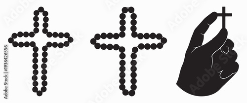 Rosary Beads Forming Cross Christian Good Friday Silhouette Isolated Vector