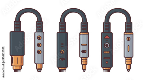 Set of various audio cables and connectors for sound equipment