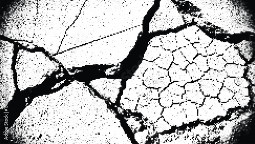 Halftone cracked surface texture for graphic design backgrounds and overlays on transparent background