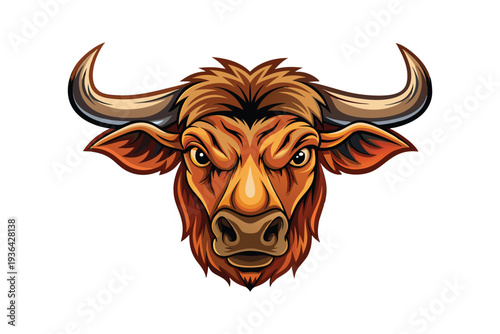 Head of bull long horn vector art isolated on white background